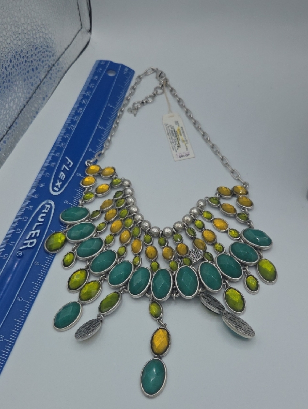 5 for $25! Lucky Brand Turquoise, Olive & Mustard Statement Bib Necklace - Picture 4 of 4